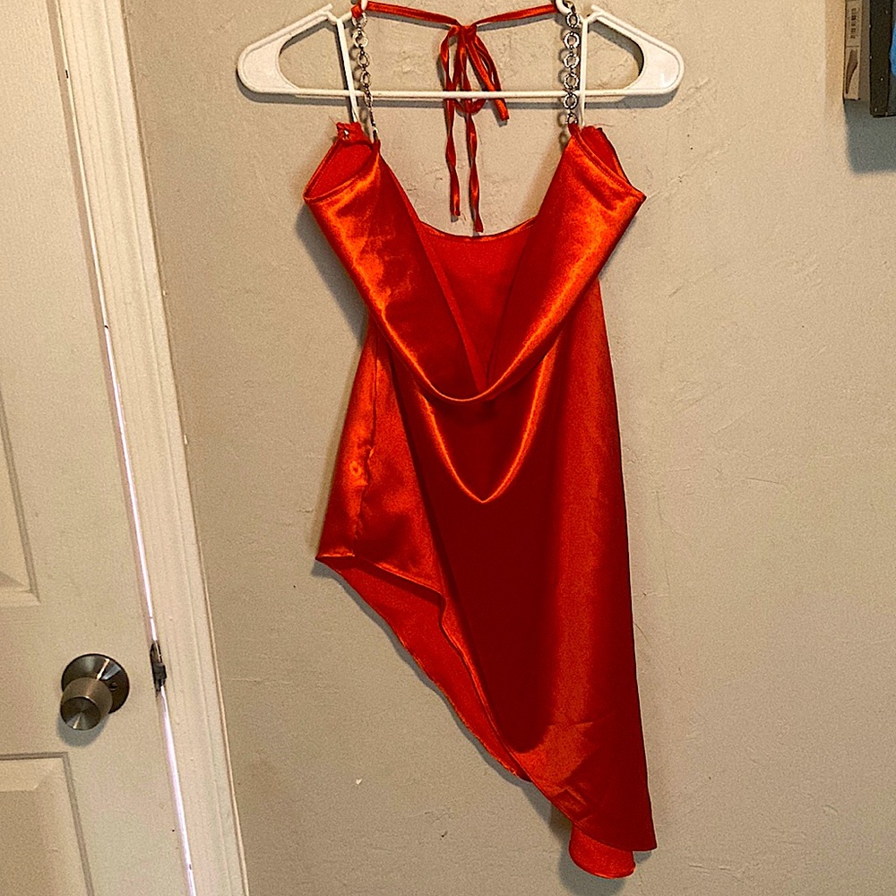 Orange silk cocktail dress